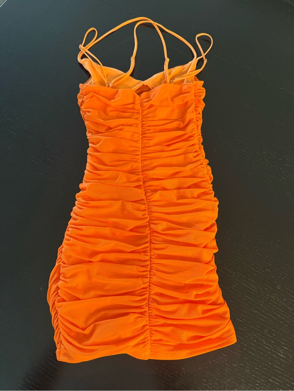 Lucy in the Sky Ruched Spaghetti-Strap Mini Dress - Orange - Picture 2 of 4